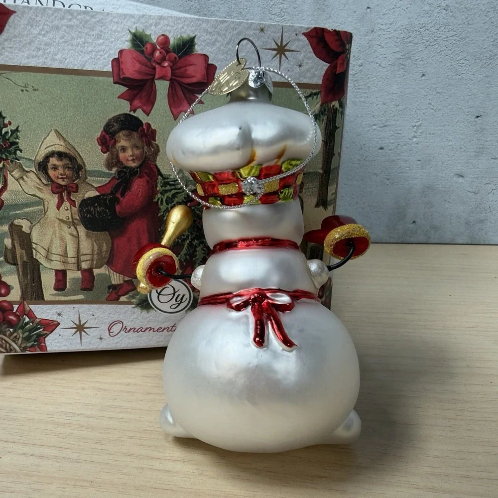 Ornamentally You Cheerful Holiday Snowman Chef Glass Christmas Ornament